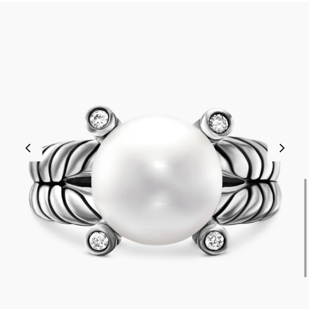 David Yurman Silver Pearl Ring with Diamond Accents